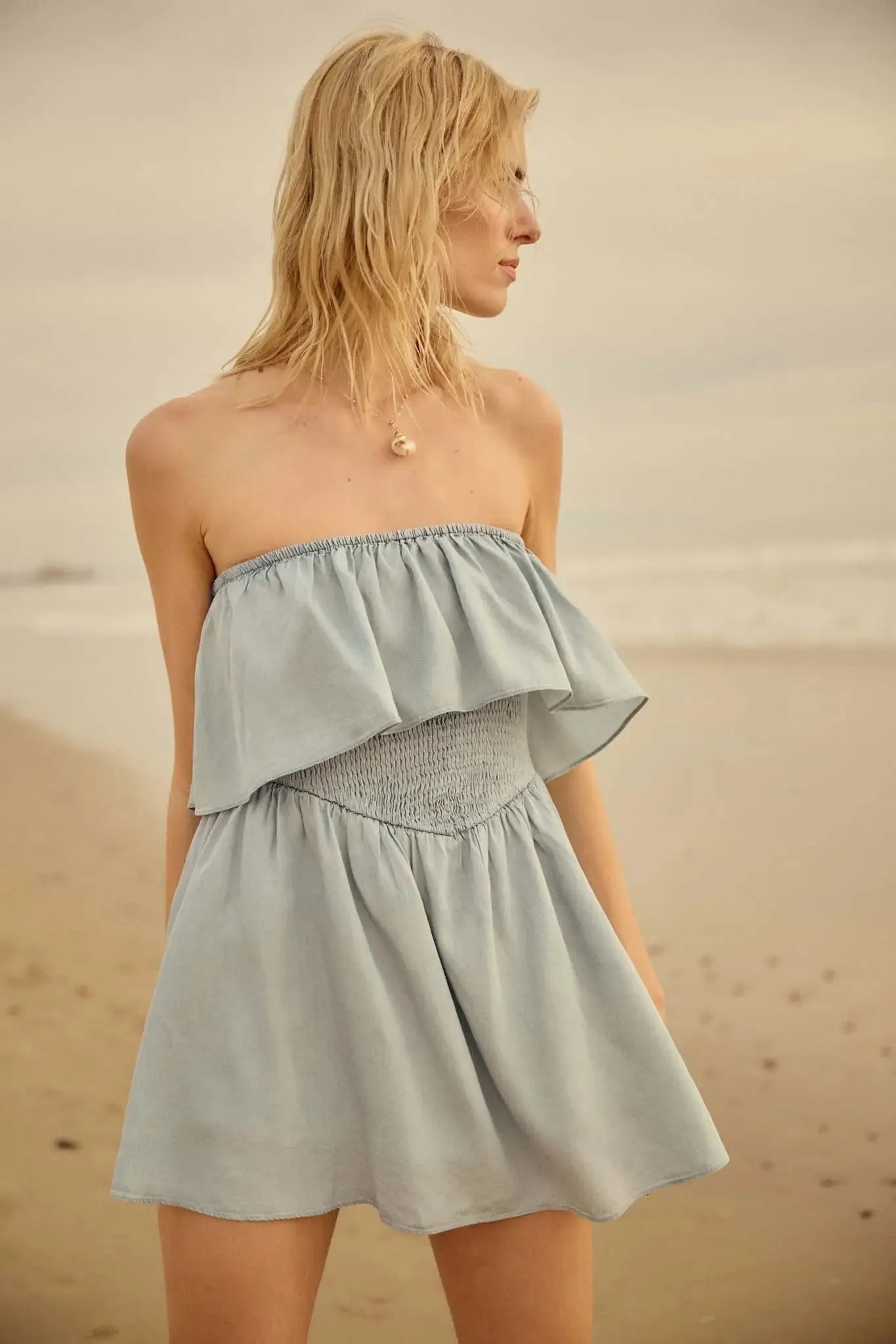 Blue Zone Denim Strapless Flounce Romper sold by Promesa product image thumbnail 2