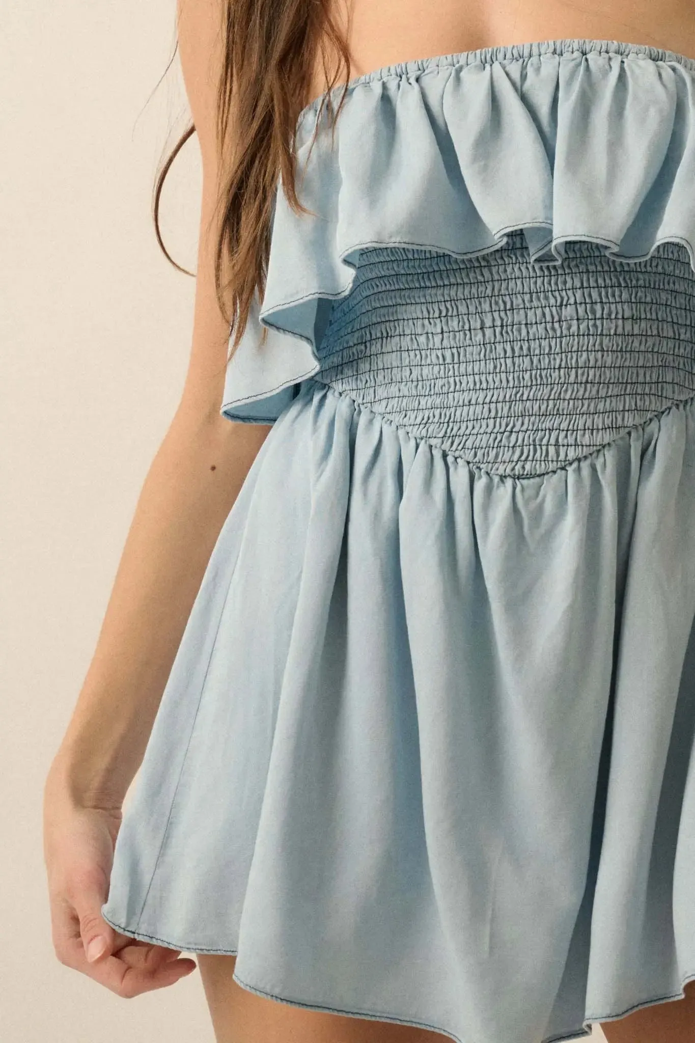 Blue Zone Denim Strapless Flounce Romper sold by Promesa product image thumbnail 5