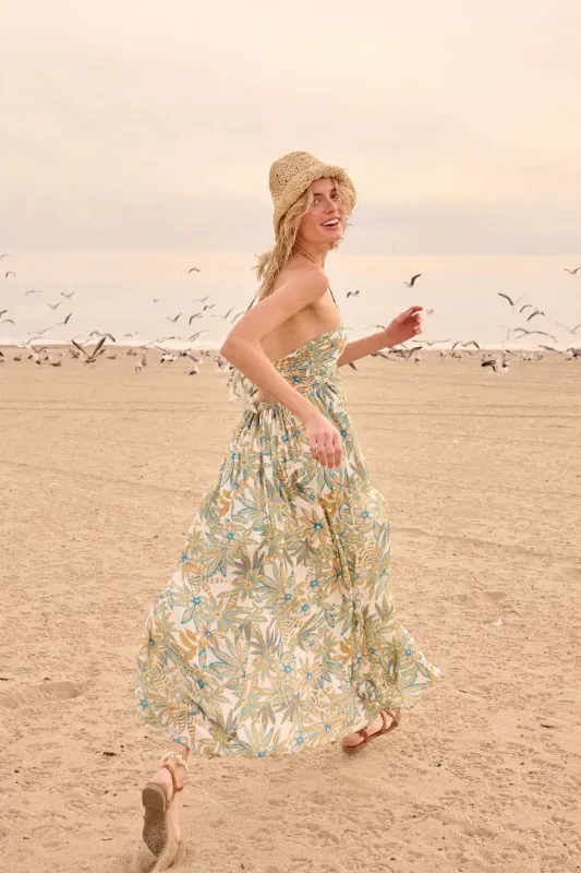 Abundant Blooms Floral Crepe Halter Maxi Dress sold by Promesa