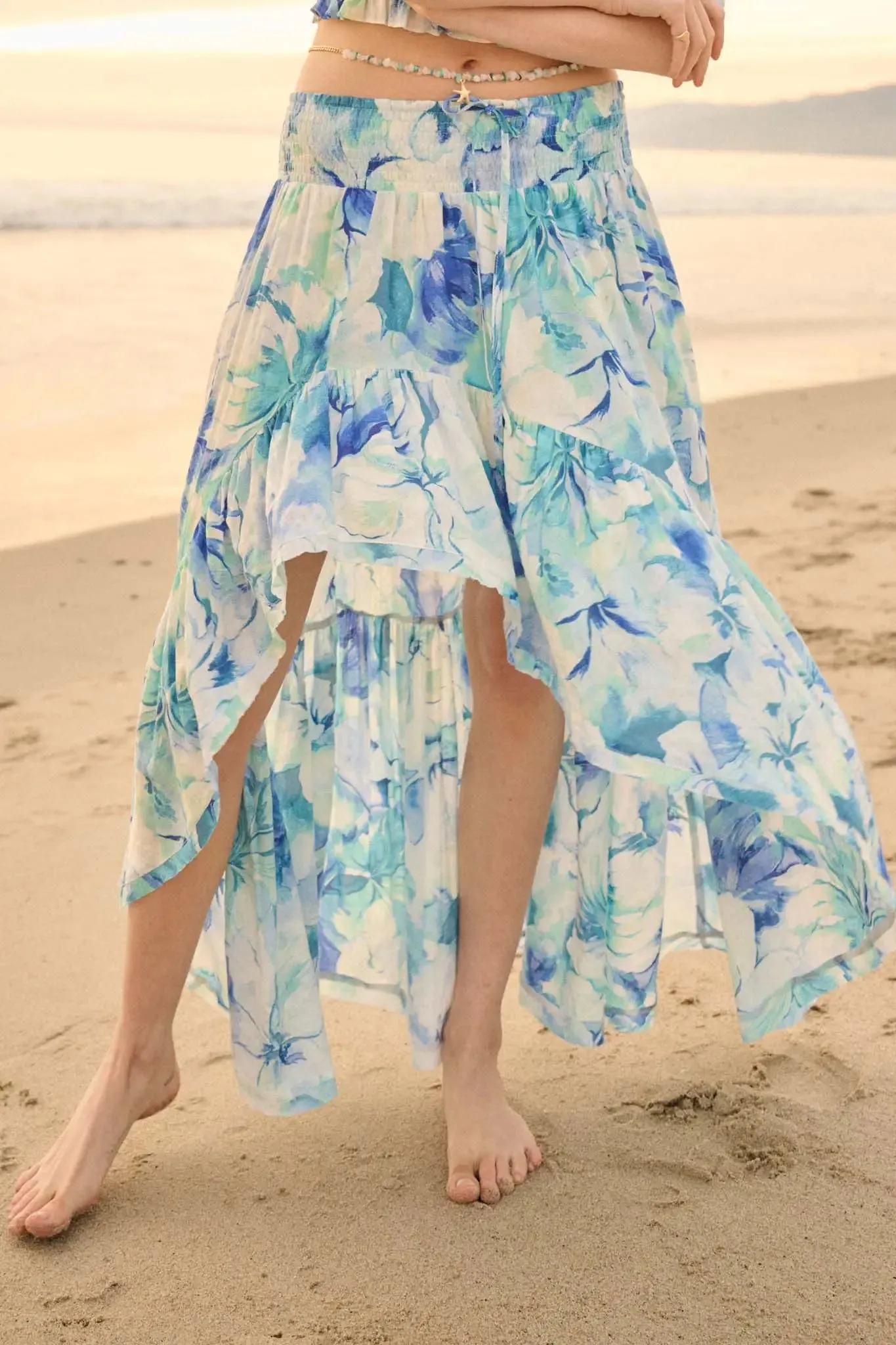 Azure Petals Floral High-Low Ruffle Maxi Skirt sold by Promesa product image thumbnail 2