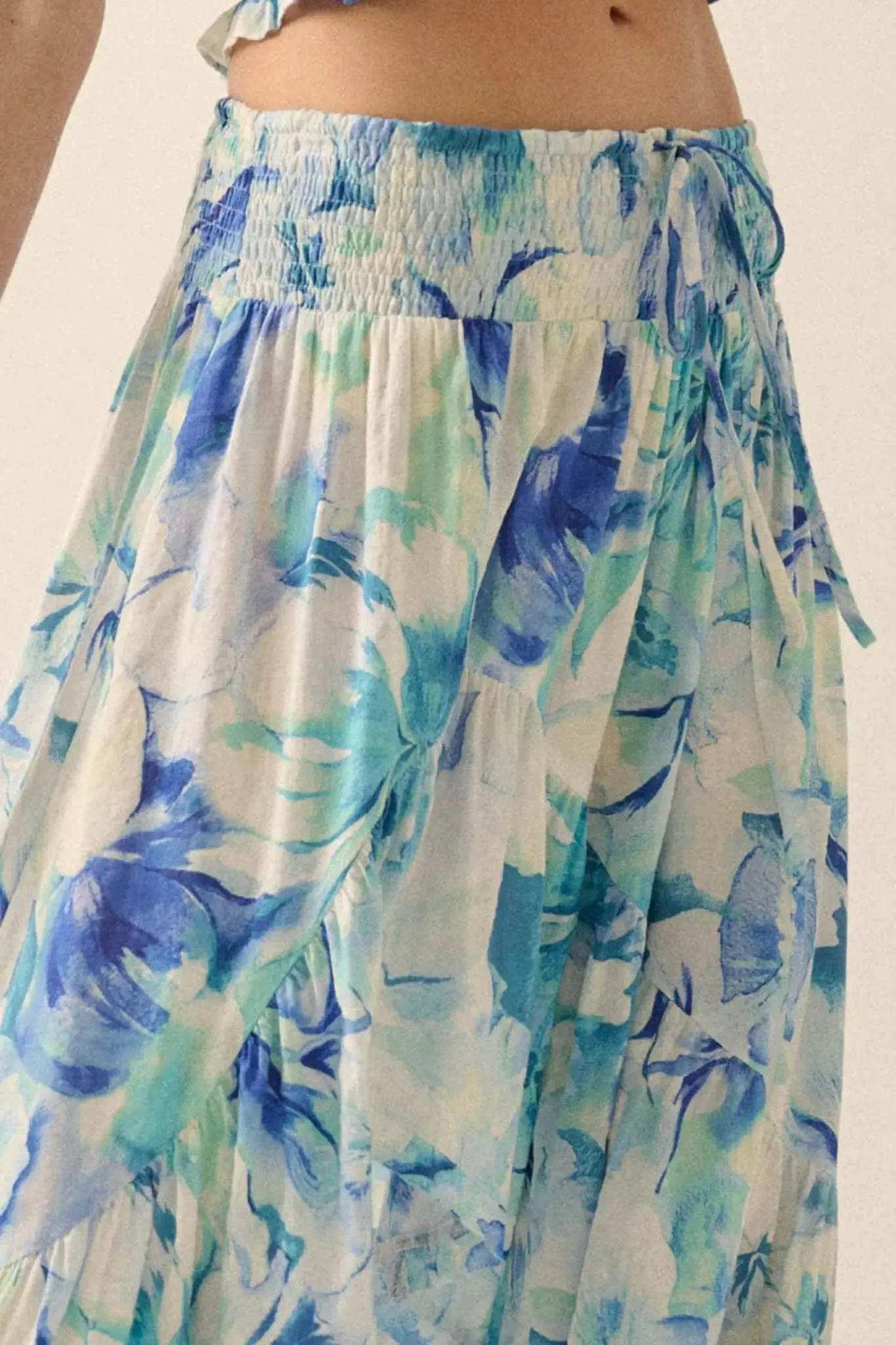 Azure Petals Floral High-Low Ruffle Maxi Skirt sold by Promesa product image thumbnail 5