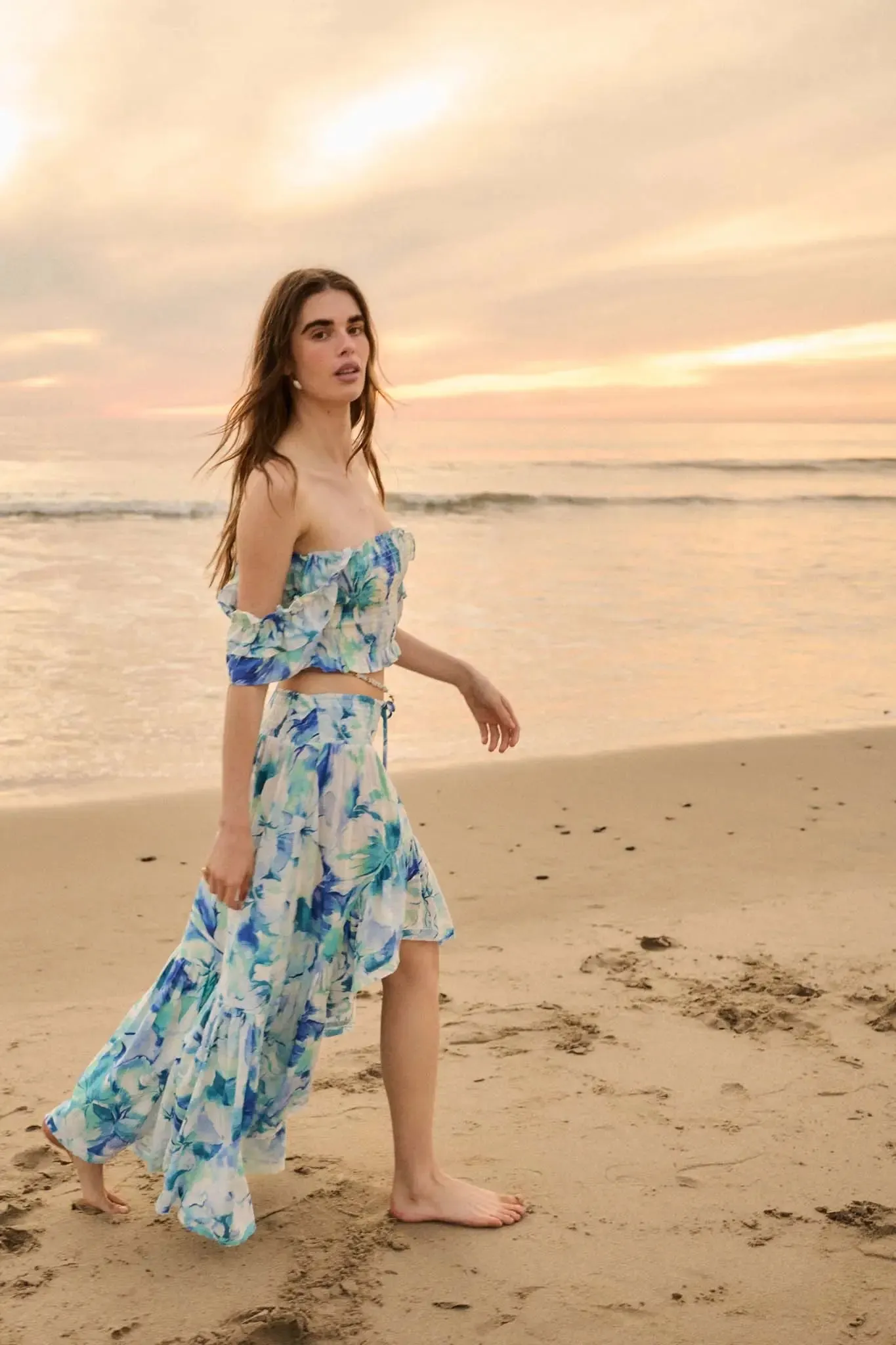 Azure Petals Floral High-Low Ruffle Maxi Skirt sold by Promesa product image thumbnail 3
