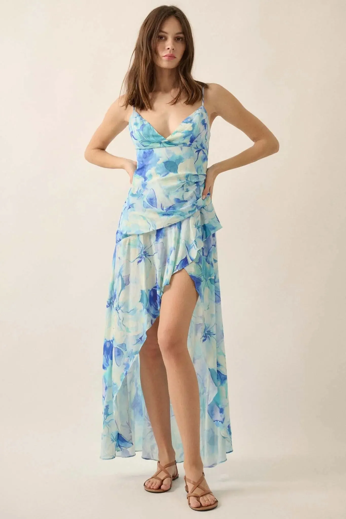 Cerulean Blooms Floral Wrapped Maxi Dress sold by Promesa product image thumbnail 4
