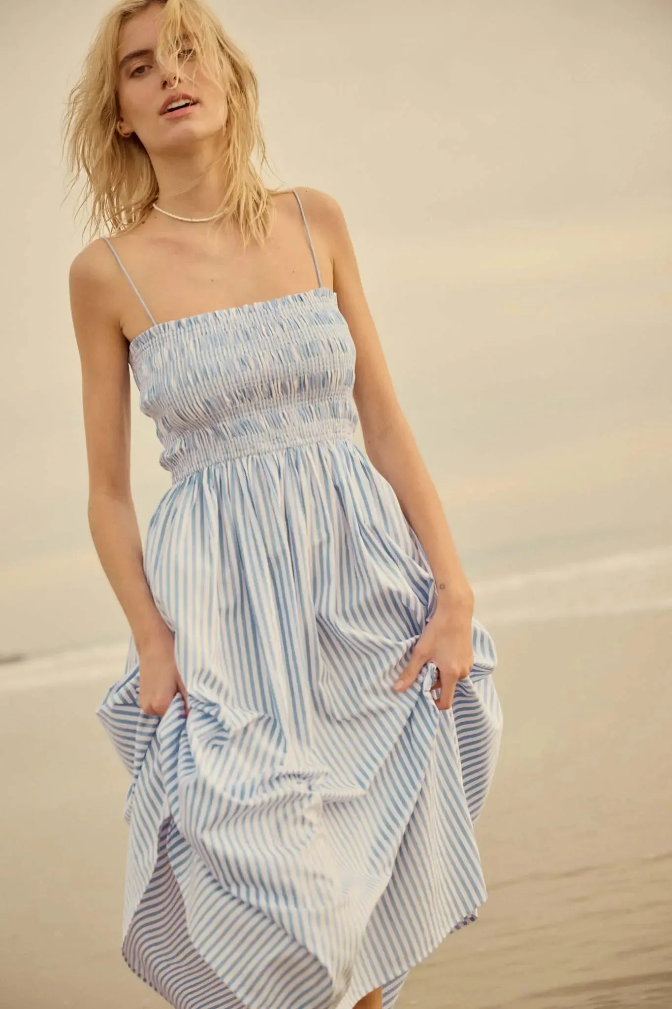 Stripe It Up Striped Smocked Pocket Midi Dress sold by Promesa product image thumbnail 2