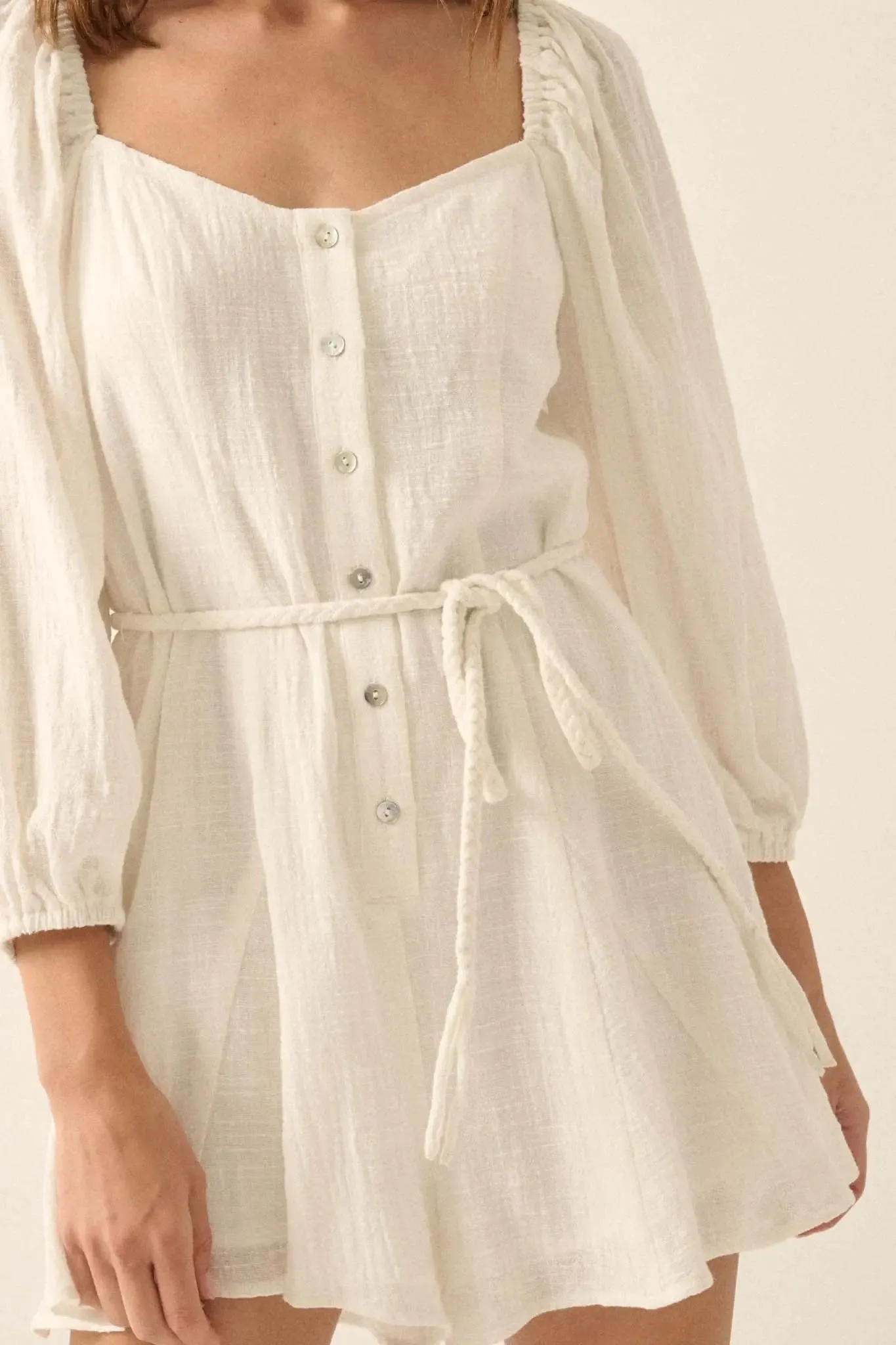Refreshing Breeze Belted Puff-Sleeve Romper sold by Promesa product image thumbnail 5
