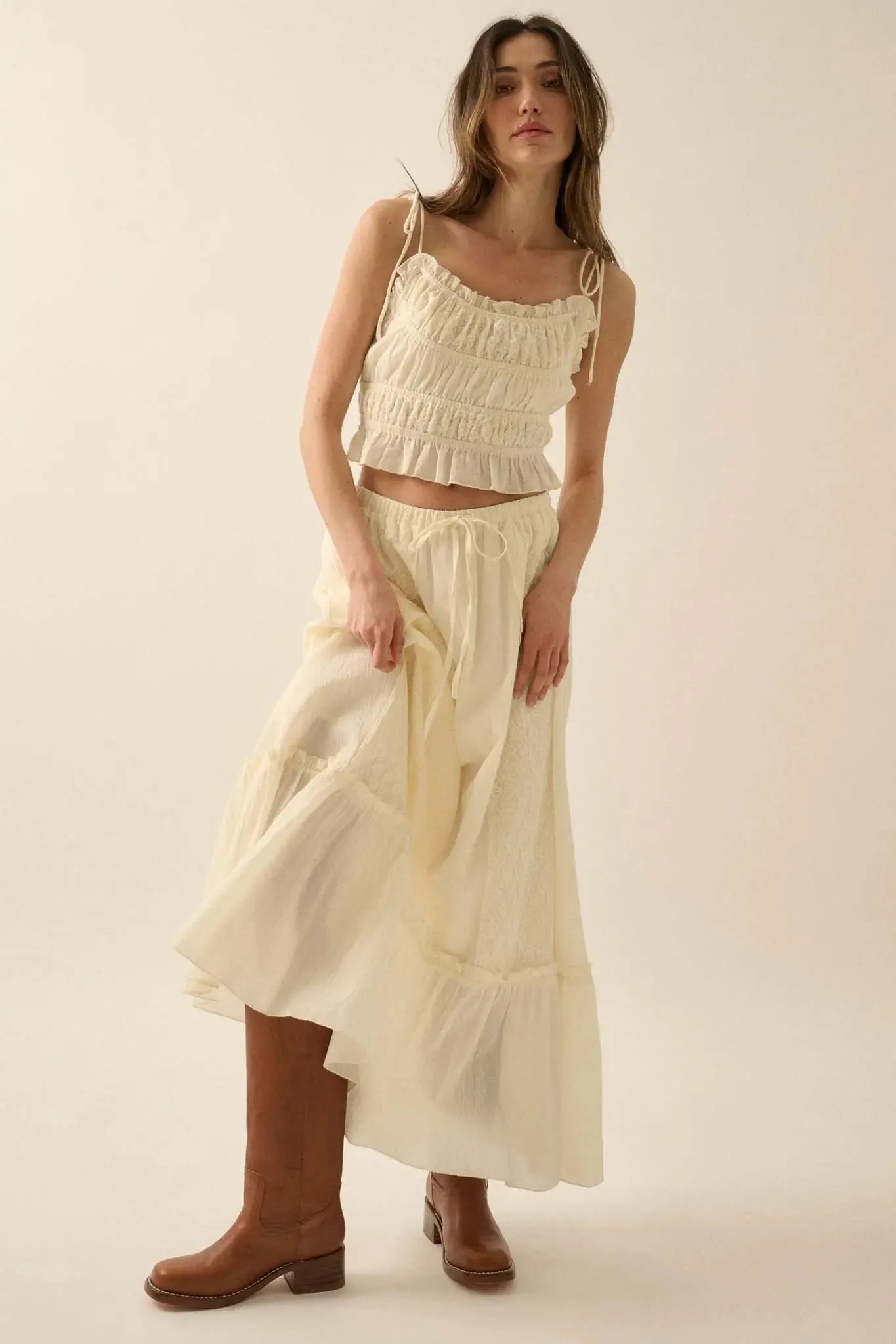 Graceful Beauty Lace and Cotton Ruffle Maxi Skirt sold by Promesa product image thumbnail 4