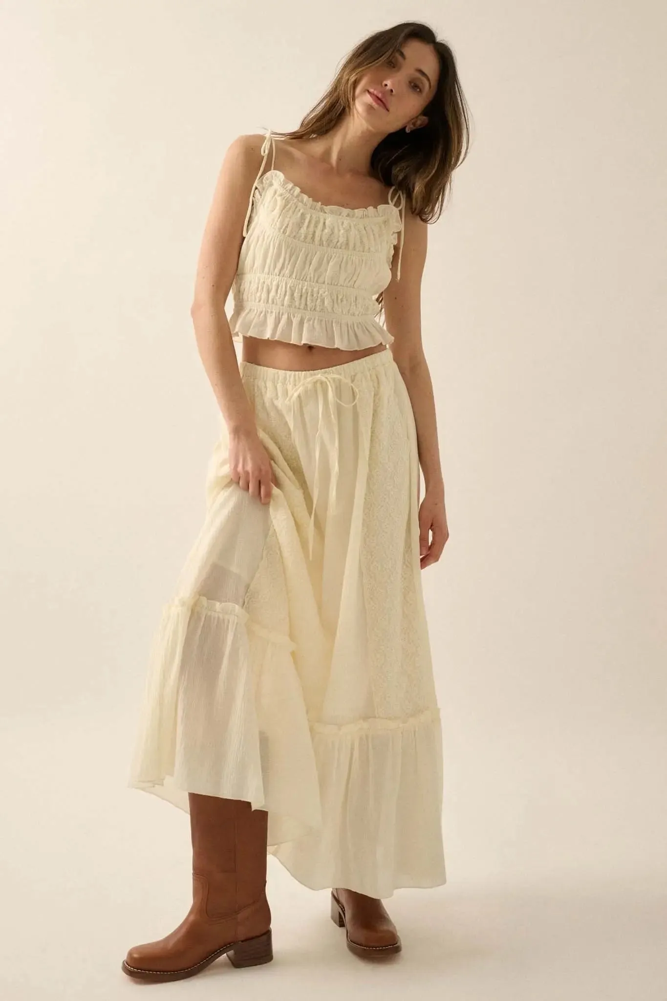 Saving Grace Lace and Cotton Ruffle Cami Top sold by Promesa product image thumbnail 4