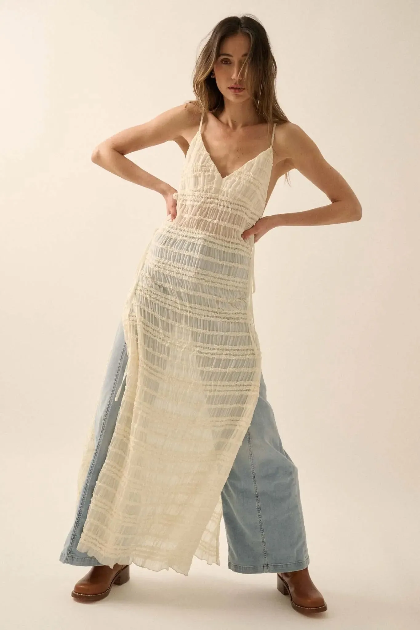 Careless Whisper Sheer Ruffled Chiffon Maxi Dress sold by Promesa product image thumbnail 4