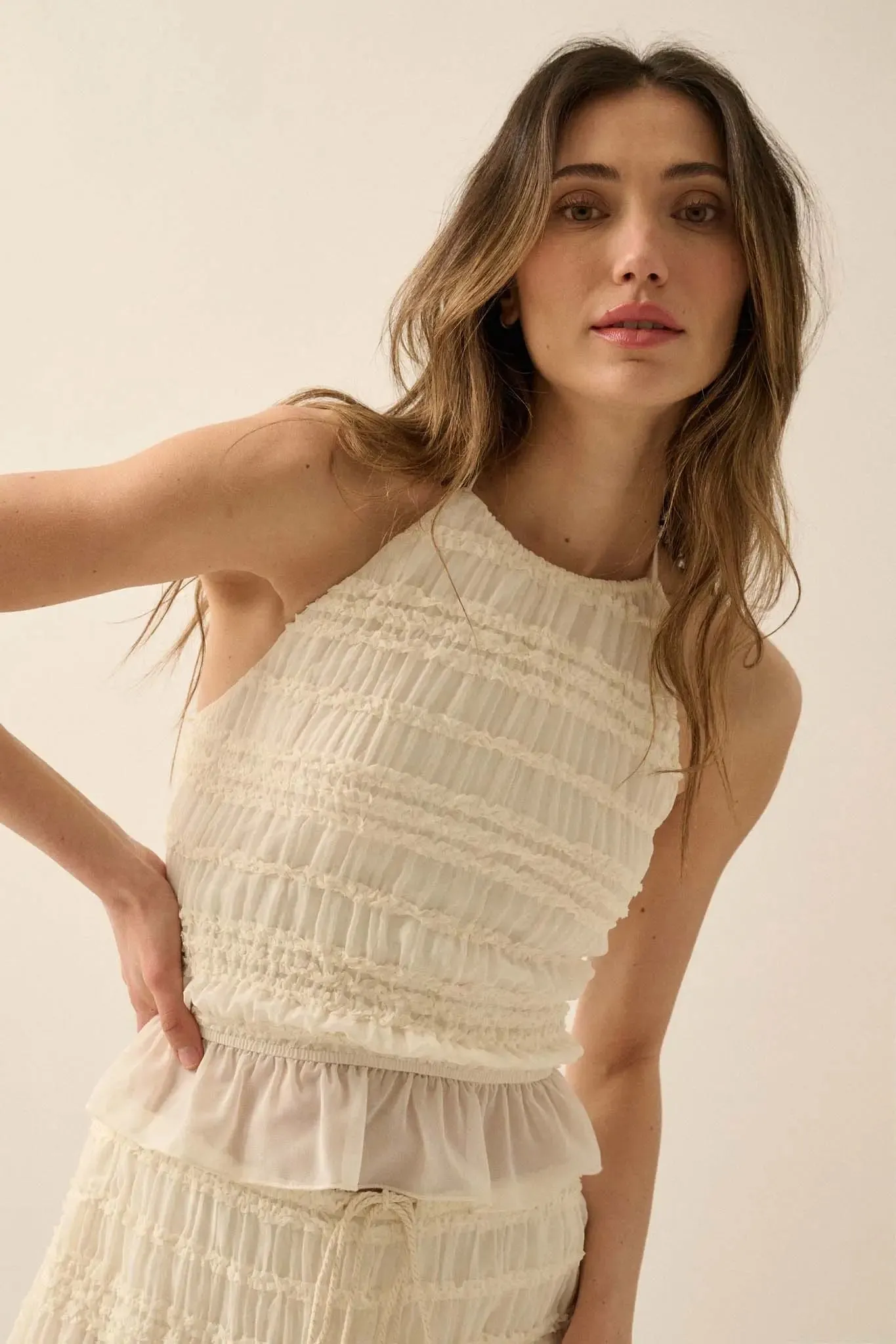 Soft Whispers Ruffled Chiffon Open-Back Halter Top sold by Promesa product image thumbnail 4