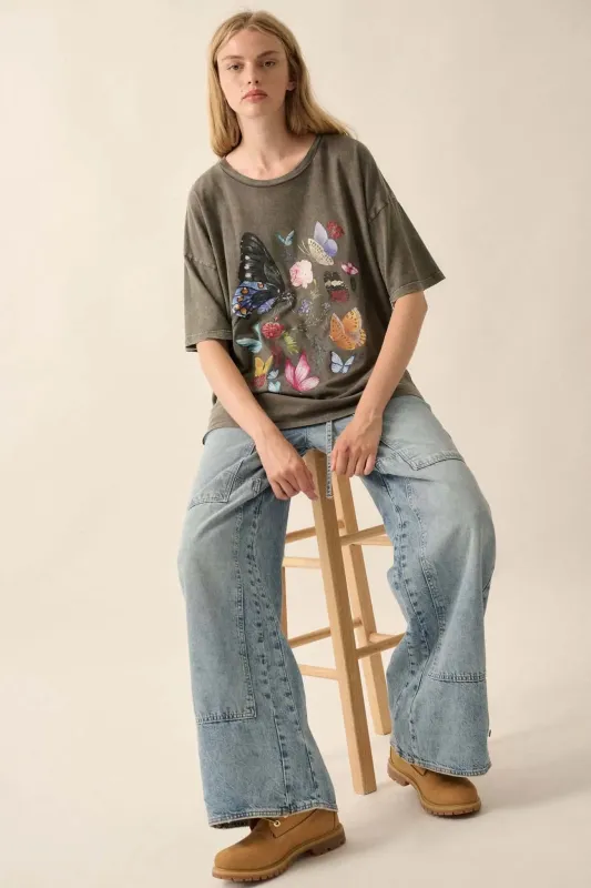Butterfly Meadow Vintage-Wash Oversize Graphic Tee sold by Promesa