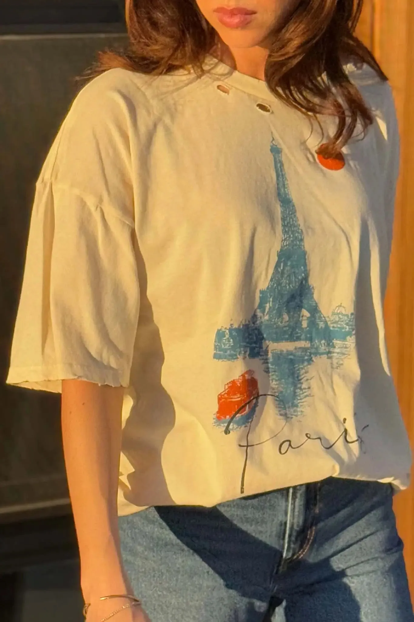 Paris Eiffel Tower Distressed Oversize Graphic Tee sold by Promesa product image thumbnail 2