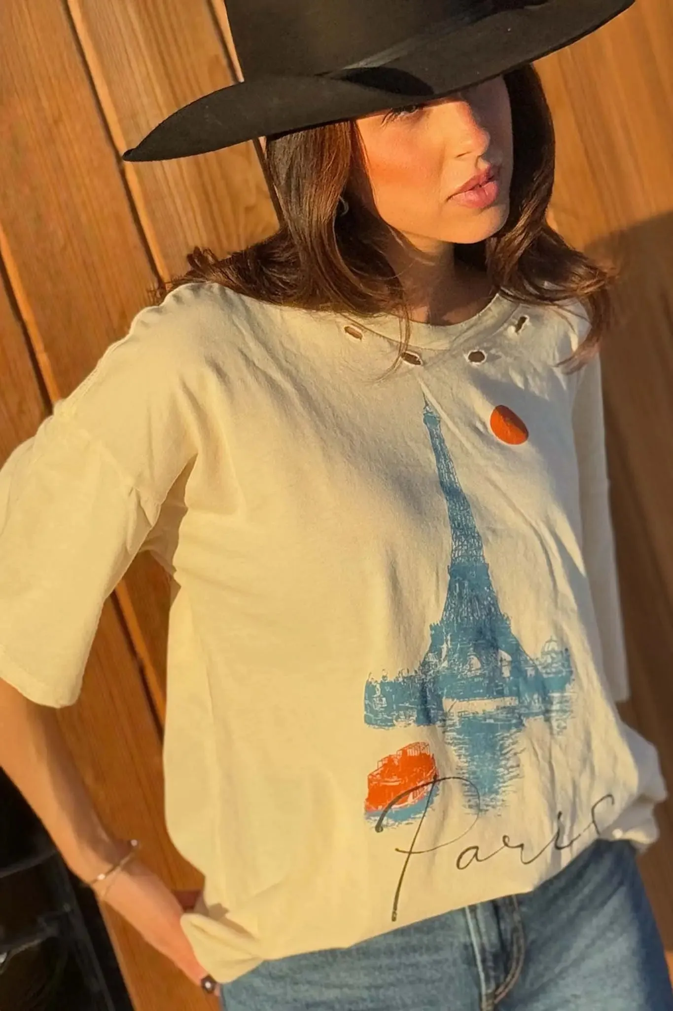 Paris Eiffel Tower Distressed Oversize Graphic Tee sold by Promesa product image thumbnail 4