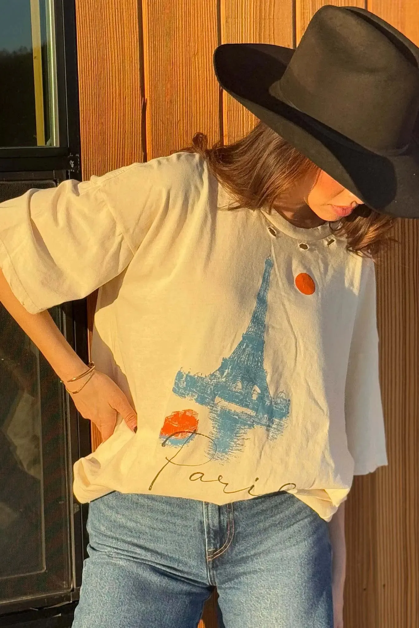 Paris Eiffel Tower Distressed Oversize Graphic Tee sold by Promesa product image thumbnail 3