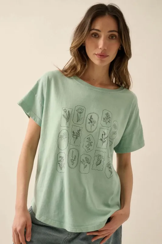 Pressed Flowers Vintage-Wash Graphic Tee sold by Promesa