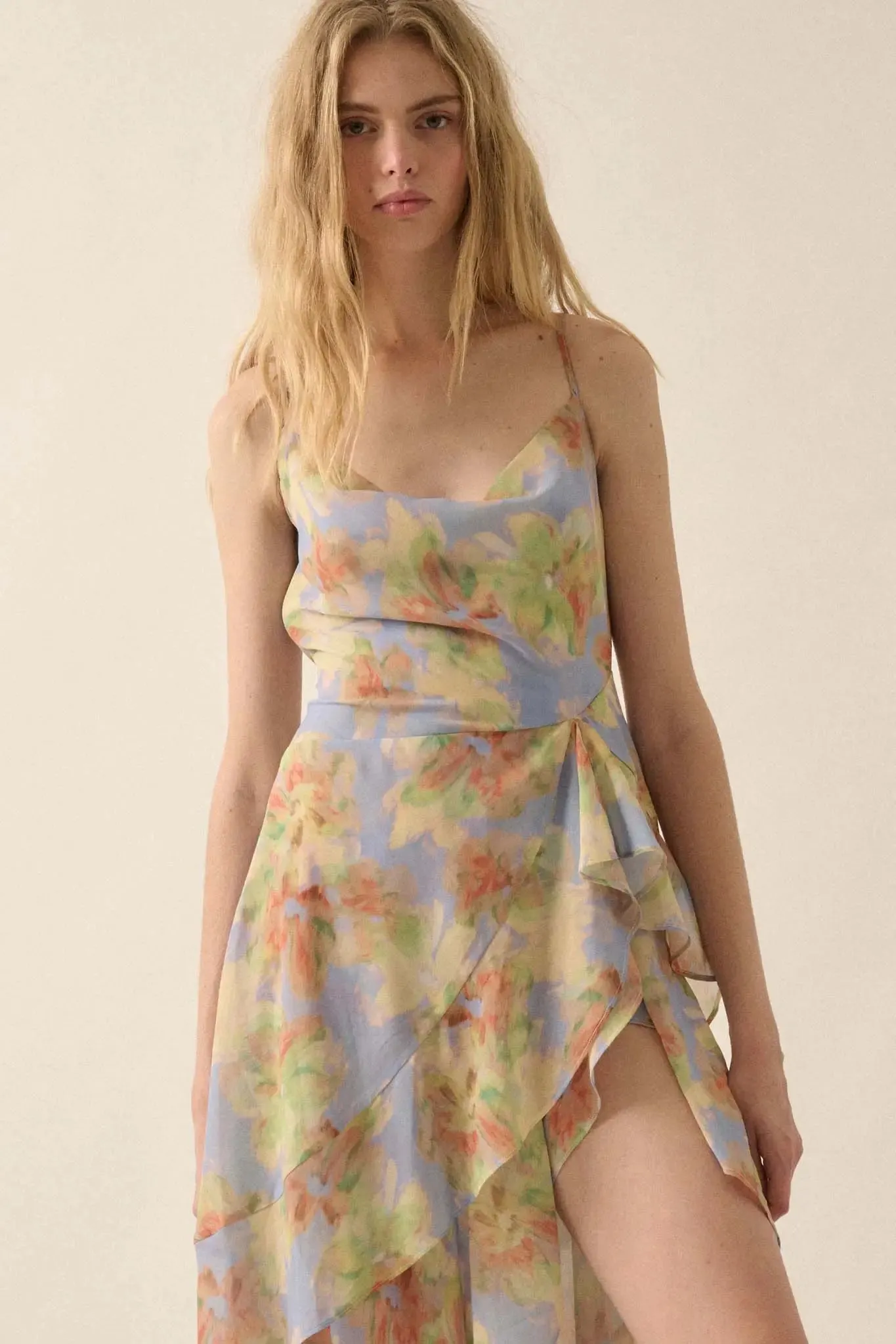 Fairy Garden Draped Floral Chiffon Maxi Dress sold by Promesa product image thumbnail 3