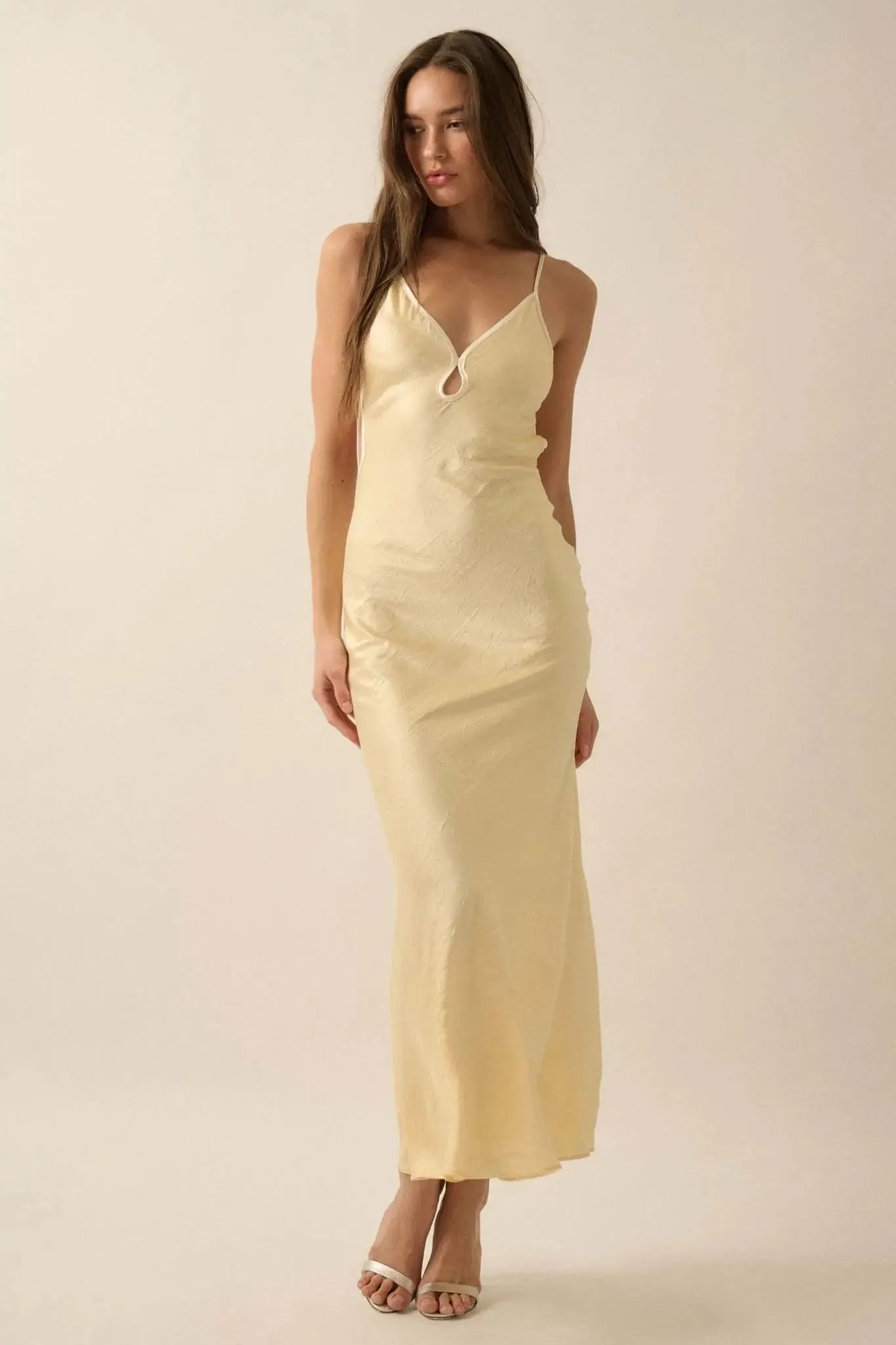 Silken Touch Textured Satin Open-Back Maxi Dress sold by Promesa product image thumbnail 4