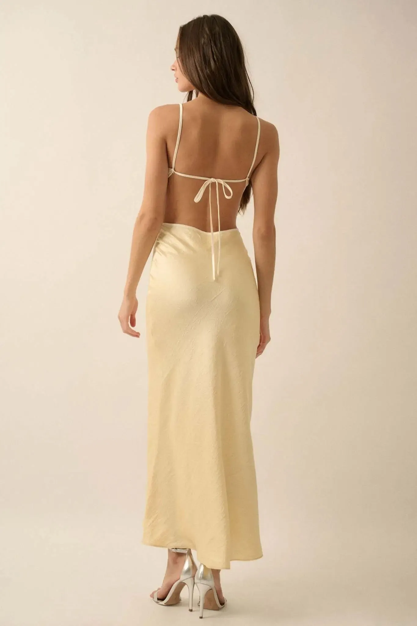 Silken Touch Textured Satin Open-Back Maxi Dress sold by Promesa product image thumbnail 2