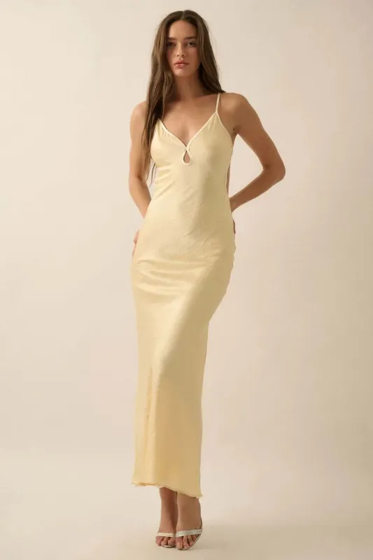 Silken Touch Textured Satin Open-Back Maxi Dress sold by Promesa