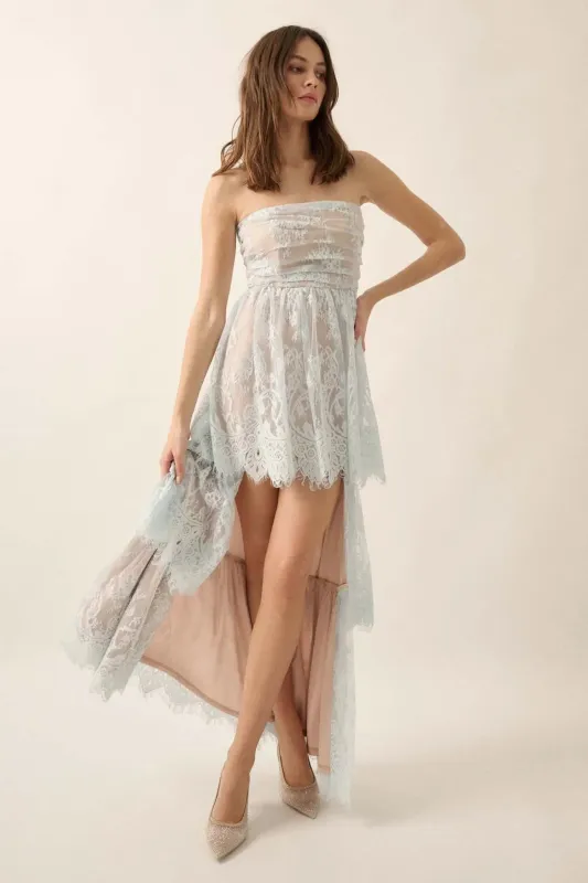 Dreams of Love Layered Lace High-Low Maxi Dress sold by Promesa