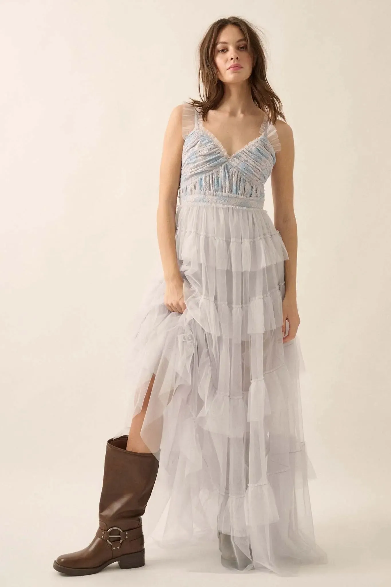 Frill of It All Ruffled Tulle and Lace Maxi Dress sold by Promesa product image thumbnail 2