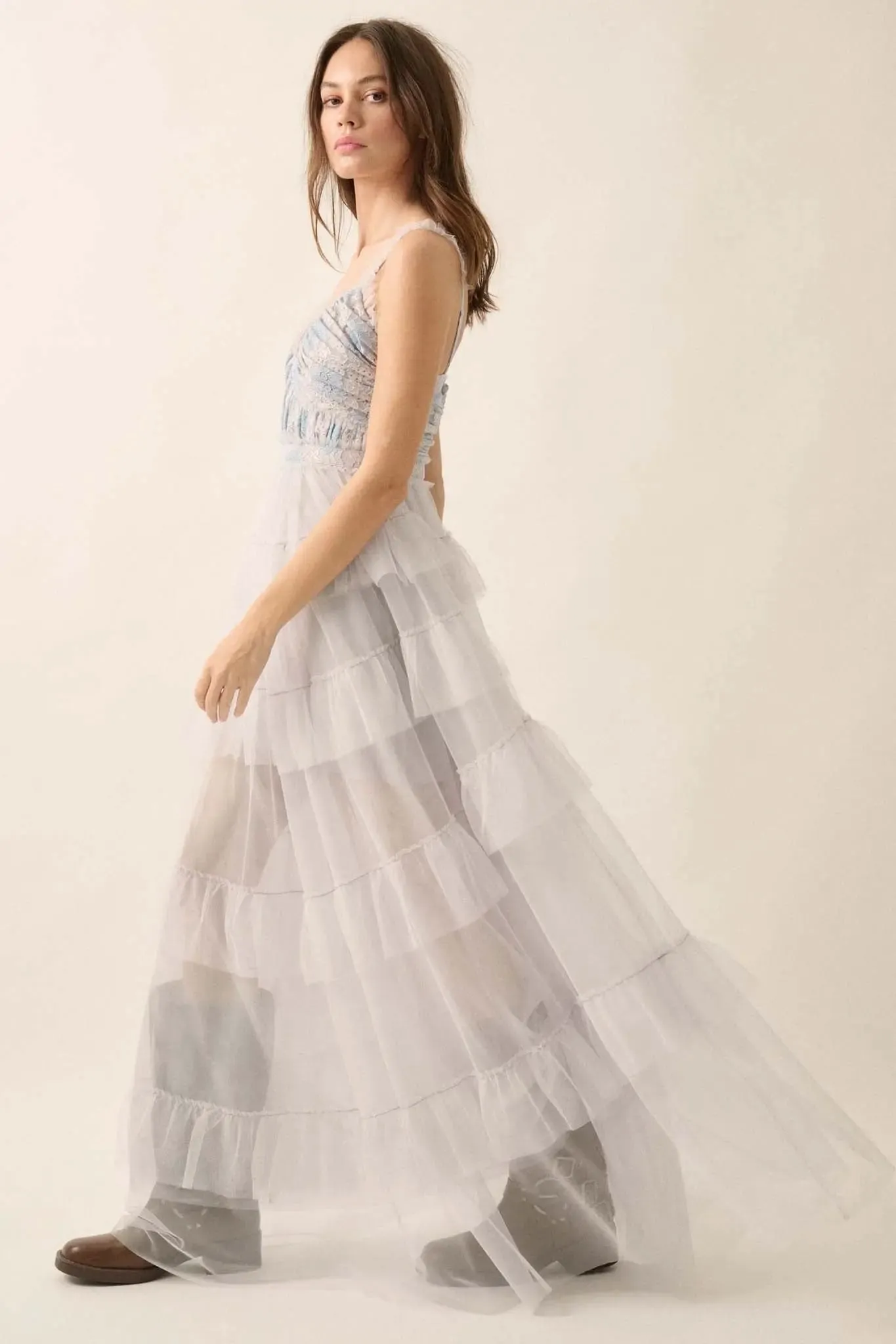 Frill of It All Ruffled Tulle and Lace Maxi Dress sold by Promesa product image thumbnail 4