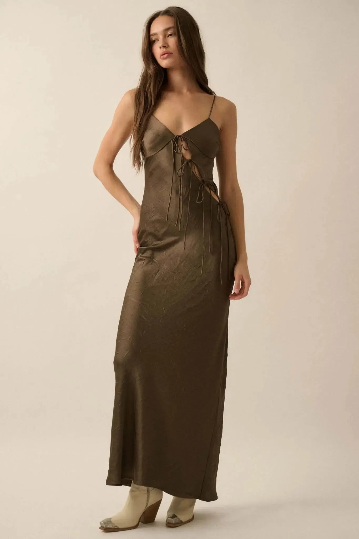 Satin Sensation Textured Satin Cutout Maxi Dress sold by Promesa product image thumbnail 4