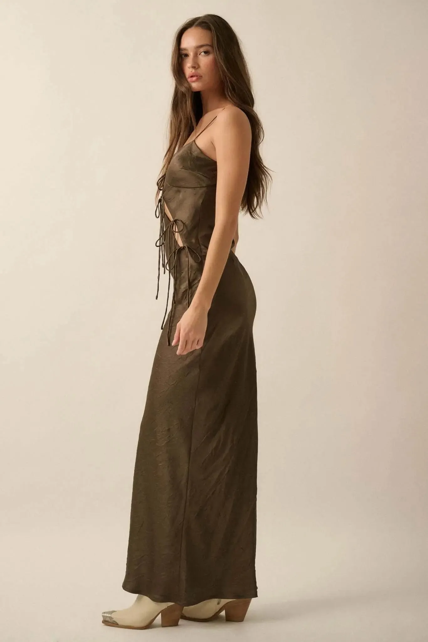 Satin Sensation Textured Satin Cutout Maxi Dress sold by Promesa product image thumbnail 5
