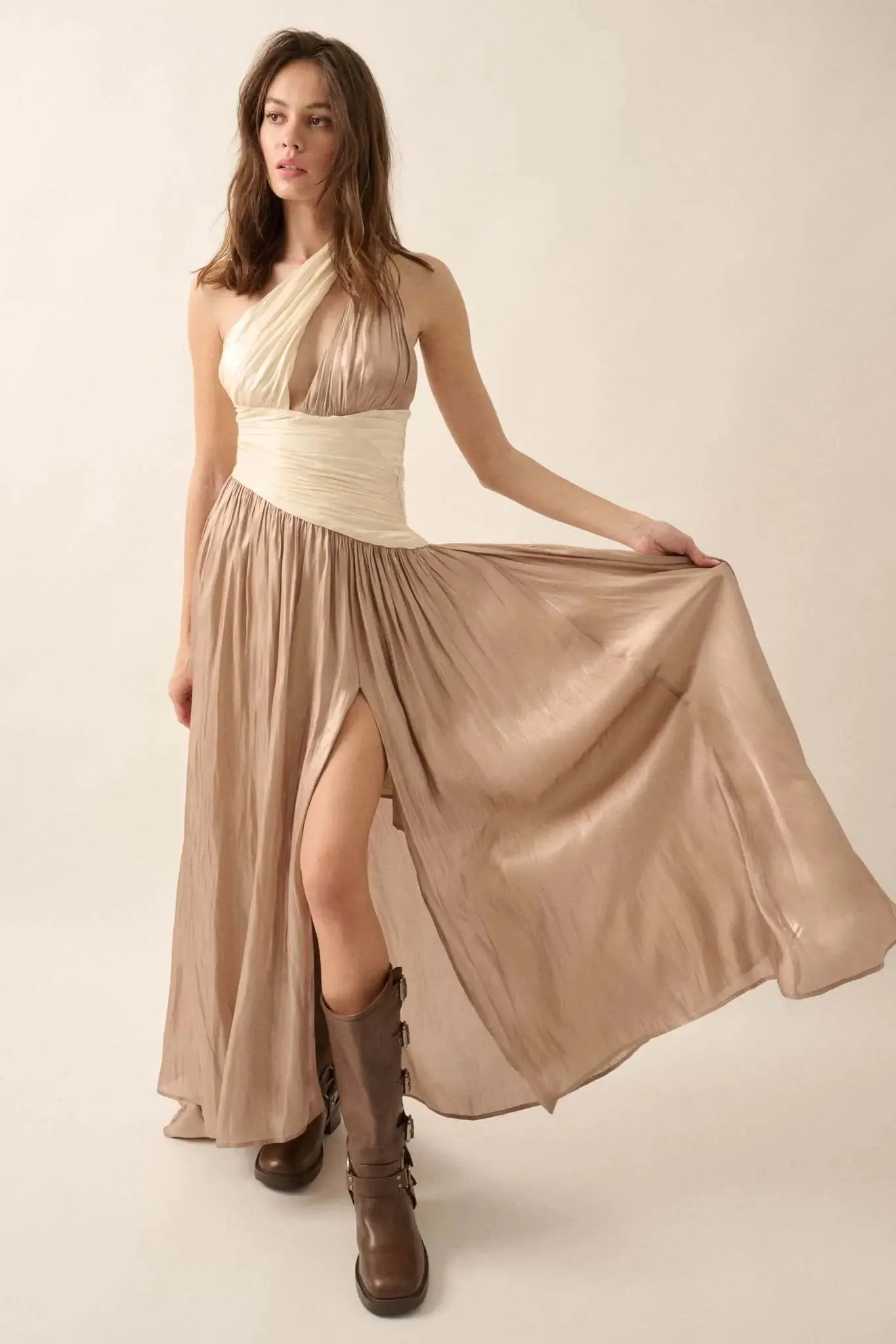 Magic Moment Shimmer Satin One-Shoulder Maxi Dress sold by Promesa product image thumbnail 5