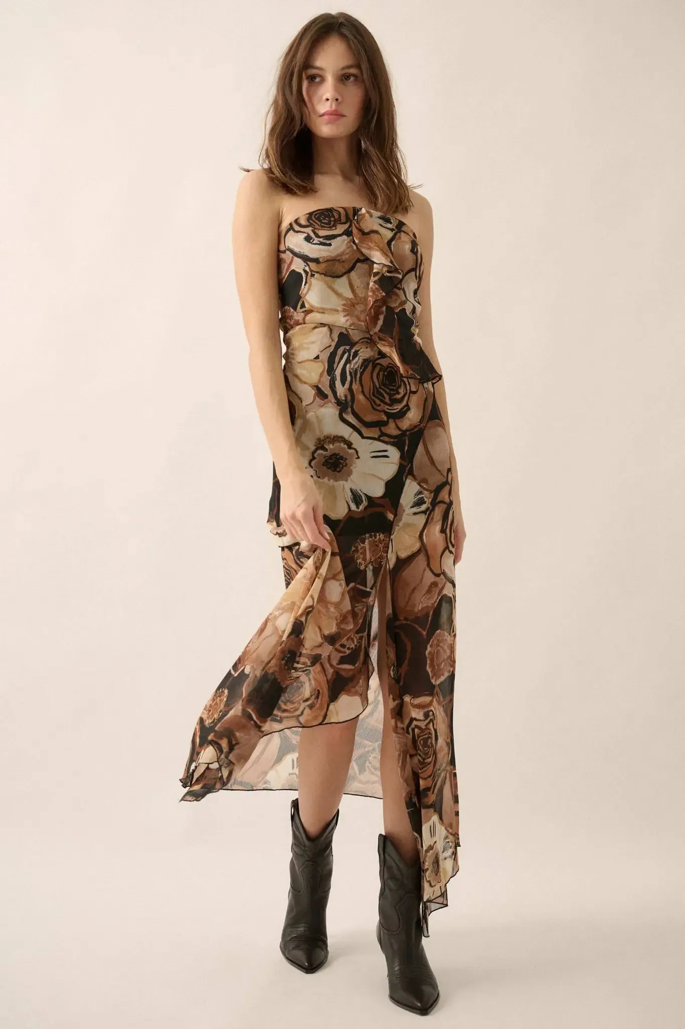 Blooming Wild Floral Chiffon Strapless Maxi Dress sold by Promesa product image thumbnail 5
