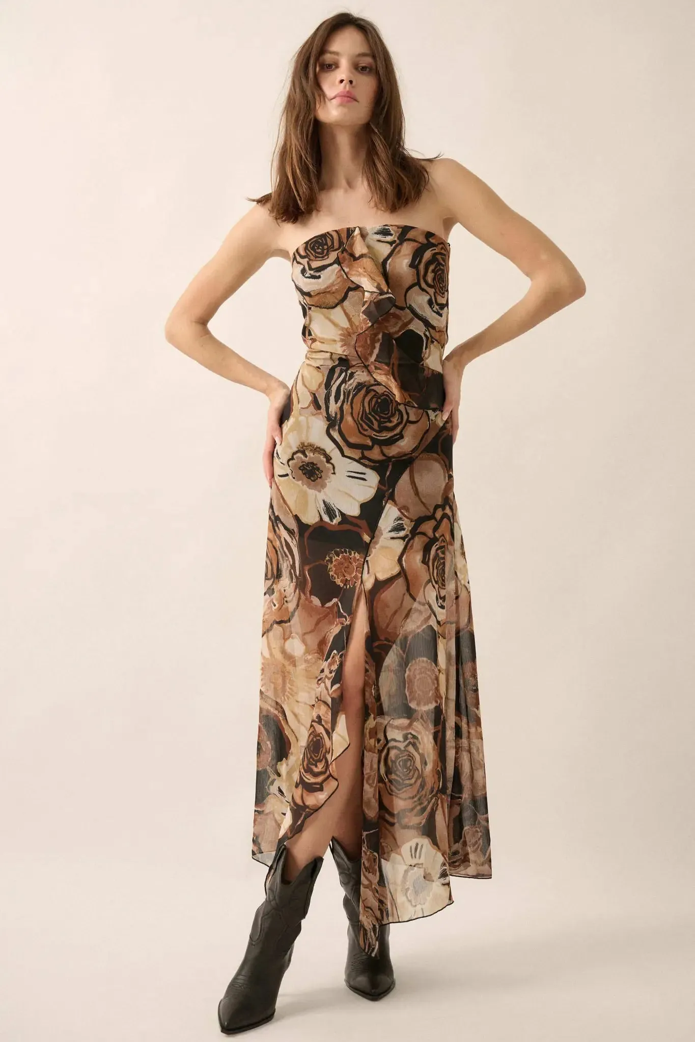 Blooming Wild Floral Chiffon Strapless Maxi Dress sold by Promesa product image thumbnail 3