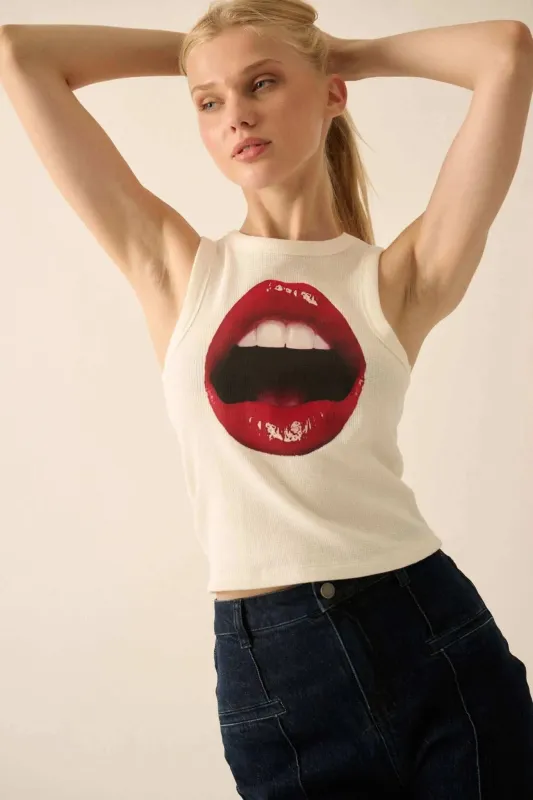 Lush Lips Crew-Neck Thermal Graphic Tank Top made by Promesa