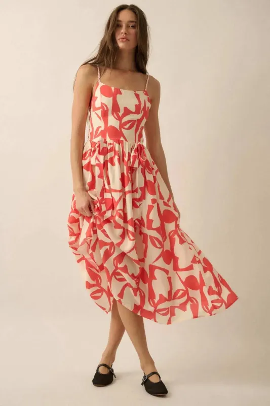 Bold Bouquet Abstract Floral Pocket Midi Dress made by Promesa