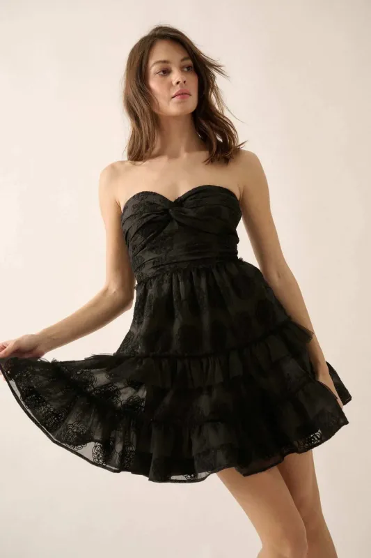 Floral Finesse Ruffled Lace Strapless Mini Dress sold by Promesa