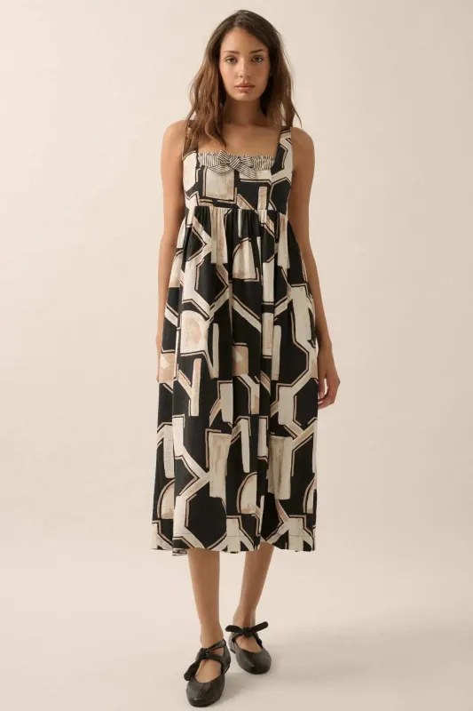 Treasure Trove Abstract-Print Pocket Midi Dress sold by Promesa