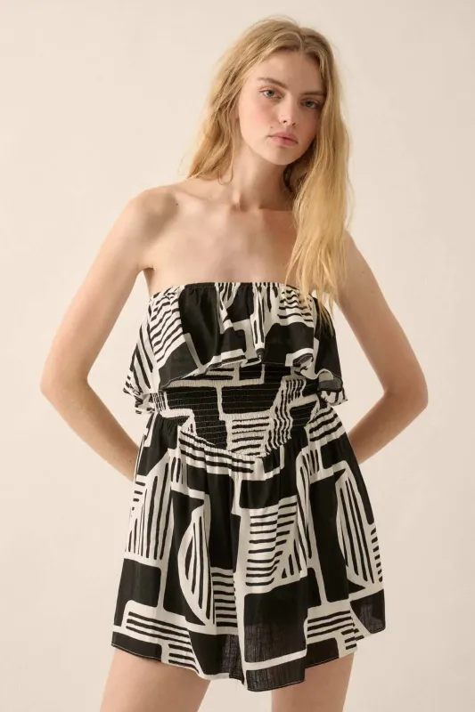 Shape of You Geo-Print Strapless Flounce Romper sold by Promesa