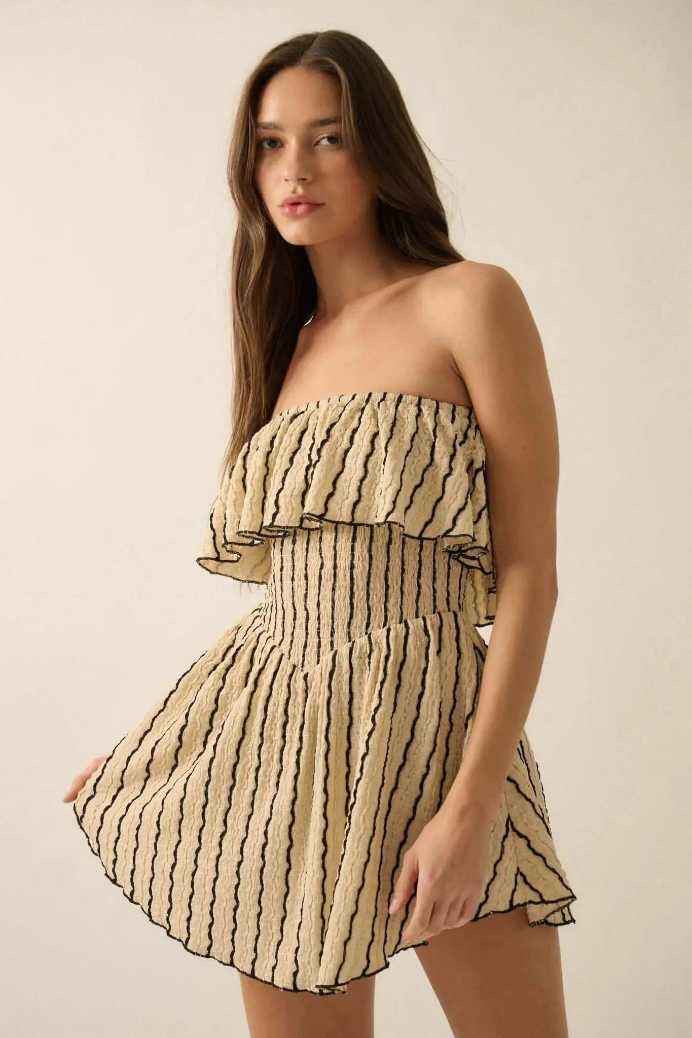 Rolling Wave Striped Knit Strapless Flounce Romper sold by Promesa product image thumbnail 3