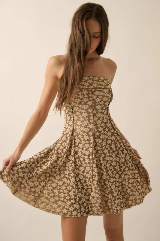 Grown Girl Strapless Floral Godet Mini Dress sold by Promesa