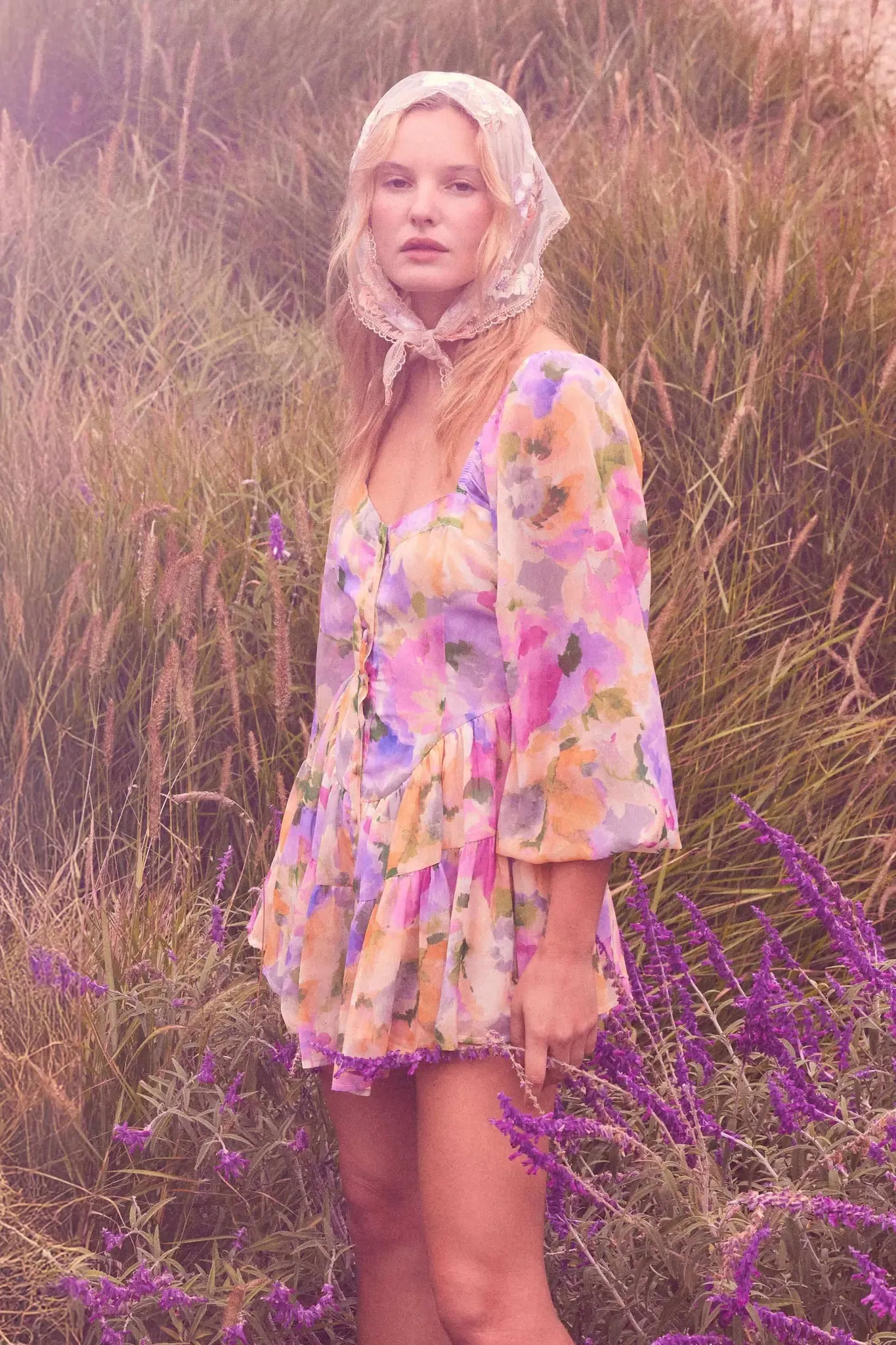 Bright Bouquet Floral Chiffon Romper Dress sold by Promesa product image thumbnail 3