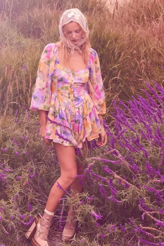 Bright Bouquet Floral Chiffon Romper Dress made by Promesa