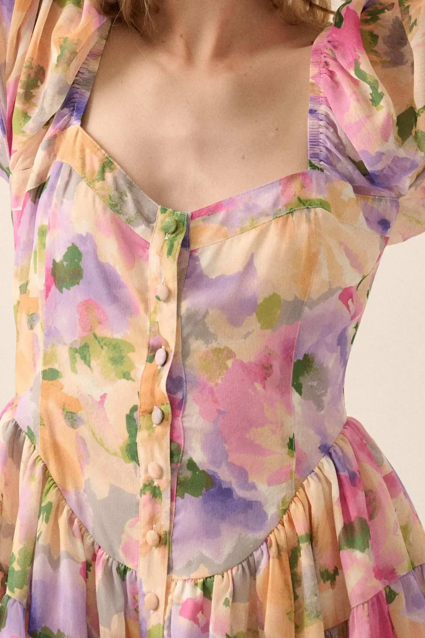 Bright Bouquet Floral Chiffon Romper Dress sold by Promesa product image thumbnail 5