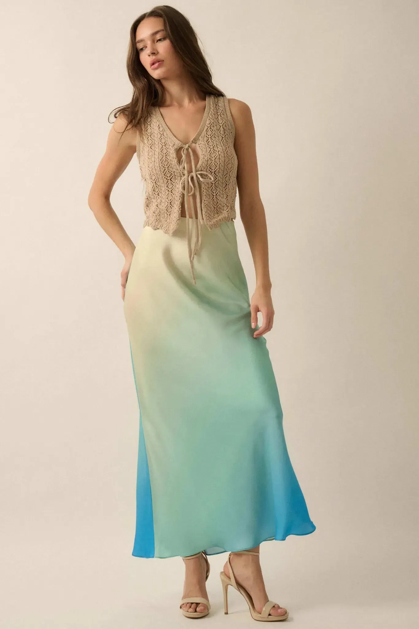 Made in the Shades Ombre Satin Maxi Skirt sold by Promesa product image thumbnail 4