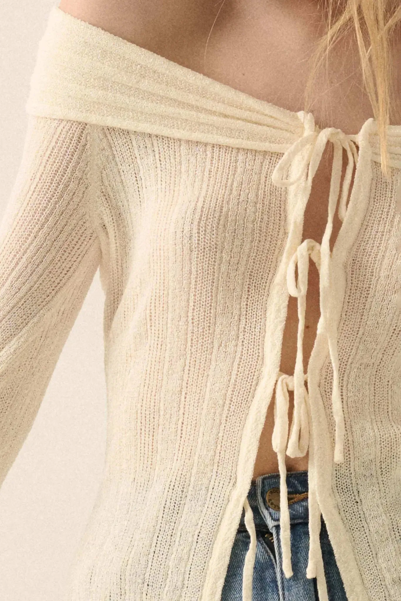 Dear Diary Off-Shoulder Tie-Front Cardigan sold by Promesa product image thumbnail 5