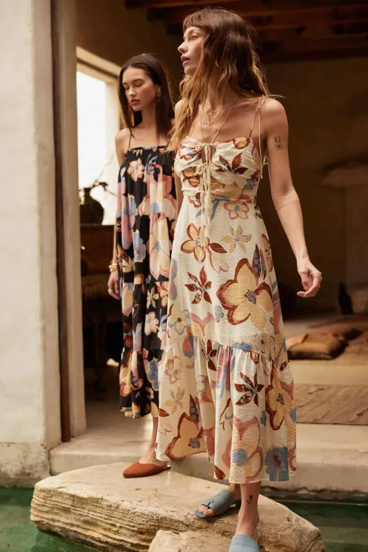 Grow for It Textured Floral Tie-Front Midi Dress sold by Promesa