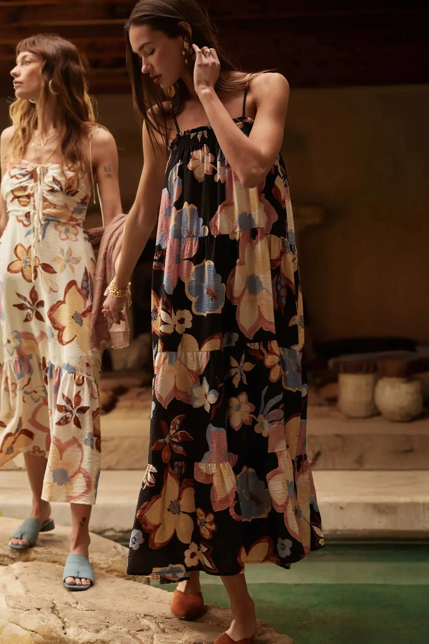 Growing Places Textured Floral Tiered Maxi Dress sold by Promesa