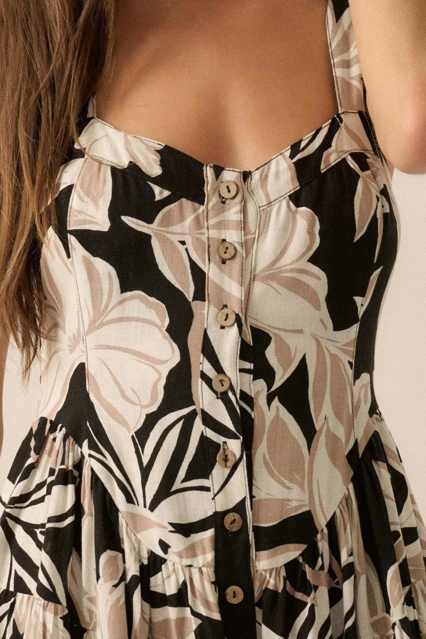 Island Hopping Tropical Button-Front Ruffle Romper sold by Promesa product image thumbnail 5