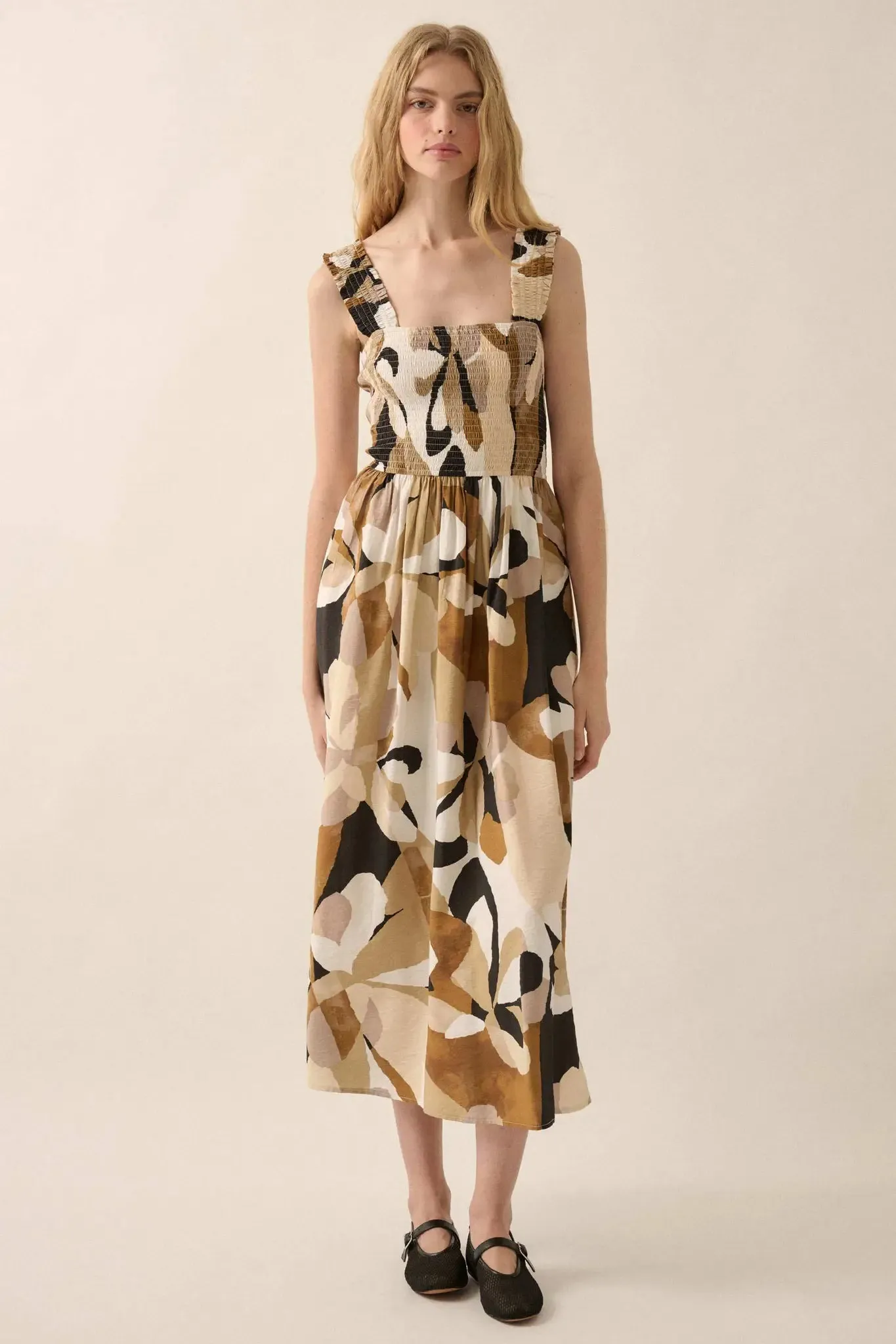 Tawny Blossoms Floral Smocked Midi Dress sold by Promesa product image thumbnail 4