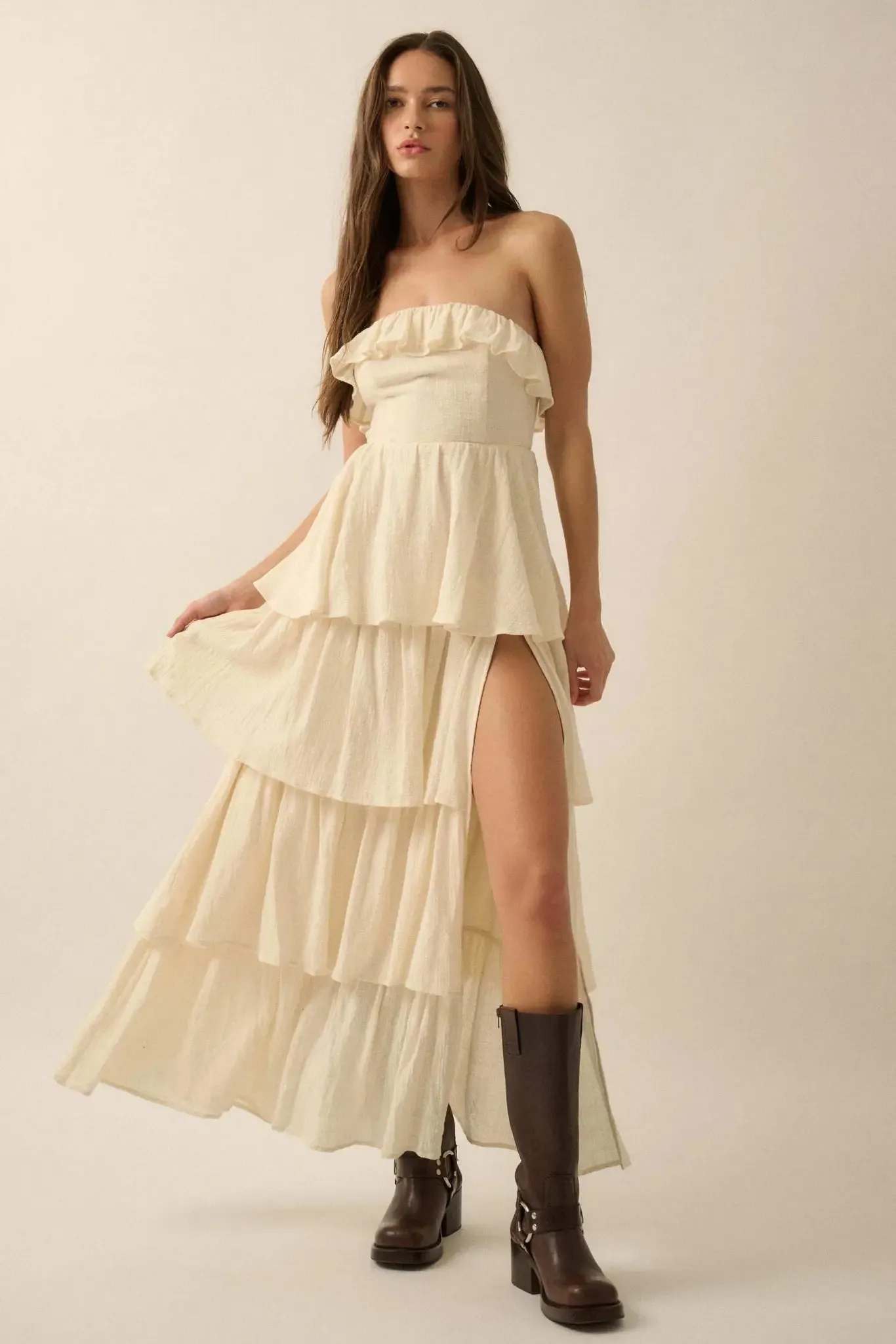 Tiers in Heaven Strapless Tiered Ruffle Maxi Dress sold by Promesa product image thumbnail 4