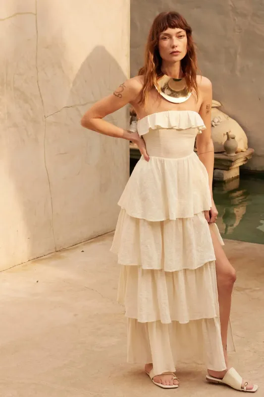 Tiers in Heaven Strapless Tiered Ruffle Maxi Dress sold by Promesa