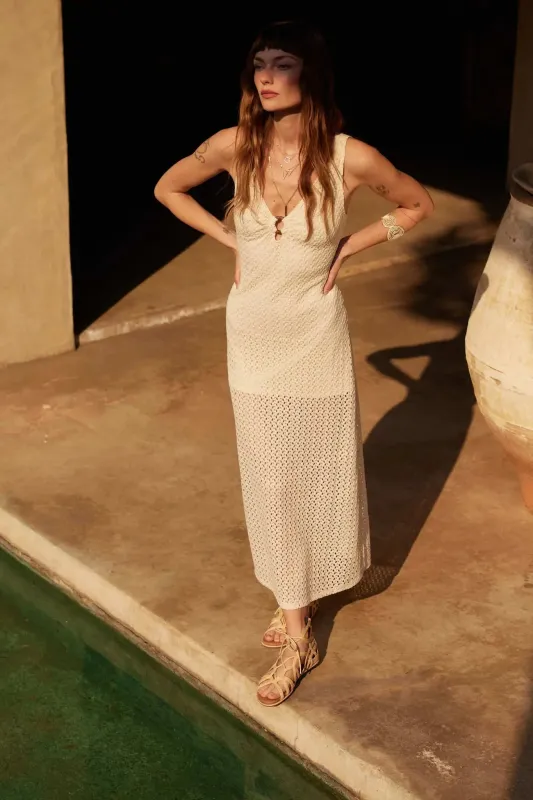 Chase the Sun Crochet Knit O-Ring Maxi Dress made by Promesa