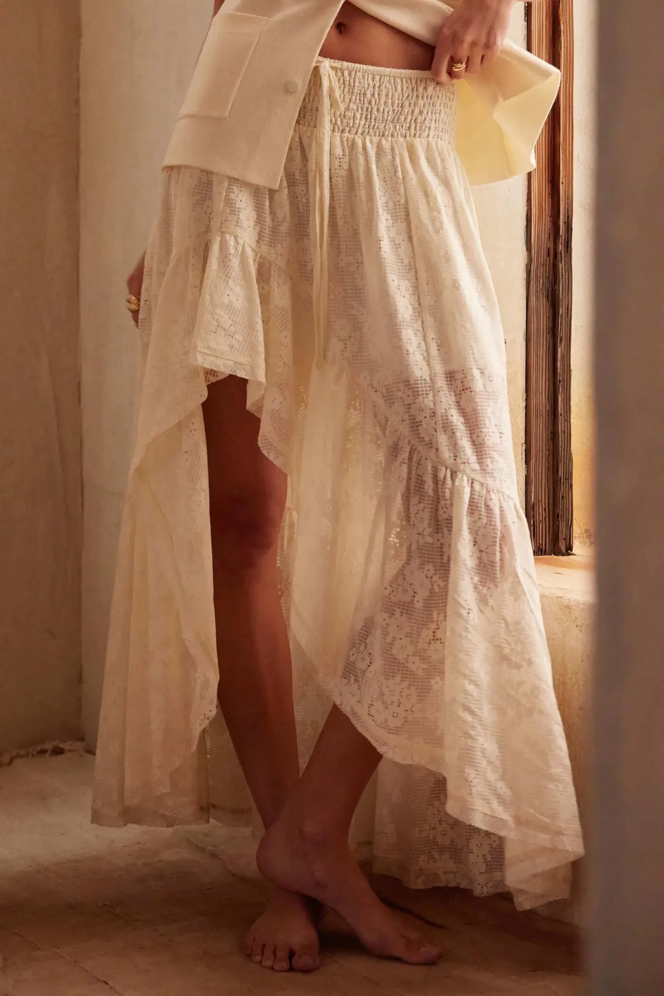 Pure Air Floral Lace Asymmetrical Ruffle Maxi Skirt sold by Promesa product image thumbnail 2